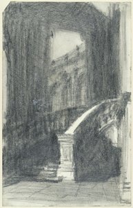 Lépcső a drezdai Zwinger városi pavilonjában éjszaka alkotó: Adolph Menzel