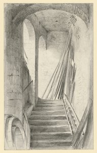 Lépcső elhelyezett deszkákkal Drezdában alkotó: Adolph Menzel