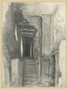 Lépcső és folyosó egy régi parasztházban alkotó: Adolph Menzel