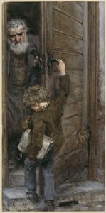 Apa és fia az ajtónál. A „Gyermekalbumból” alkotó: Adolph Menzel