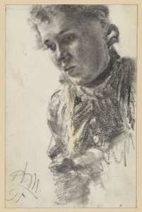 Balra néző női mellkép, előrehajtott fejjel alkotó: Adolph Menzel