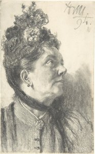 Nő gyűrött bársony kalappal alkotó: Adolph Menzel