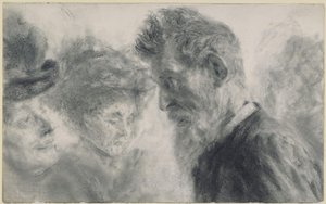 Két kalapos hölgy és egy szakállas úr alkotó: Adolph Menzel