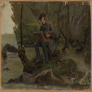 Festő a festékdobozánál alkotó: Adolph Tidemand