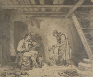 Asszony gyermekkel táncol hegedűzenére alkotó: Adolph Tidemand