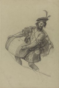 Lándzsás lovag, kezében egy hordóval alkotó: Adolph Tidemand