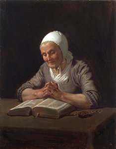 Olvasó öregasszony (olaj a panelen) alkotó: Adolph Tidemand