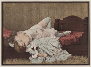 Ágyon fekvő nő (színes litó) alkotó: Adolphe Frederic Lejeune