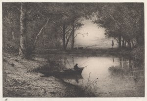 Egy halász egy erdős tóban este alkotó: Adolphe Appian