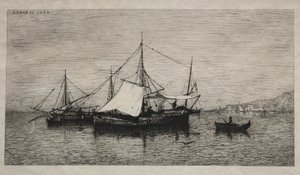 Az olaszországi kabotázspartok hajói, 1874. alkotó: Adolphe Appian