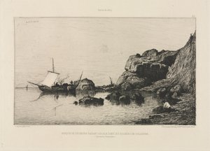 Halászhajó kikötőt készít Collioure szikláinál, 1878.