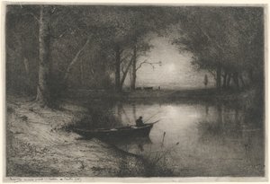 Halász kenuban, a folyó szélén (Halász csónakban) alkotó: Adolphe Appian