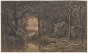 Három halász egy folyó partján, az erdő szélén alkotó: Adolphe Appian