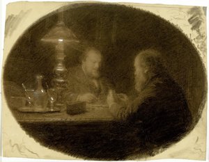 Két barát egy asztal körül alkotó: Adolphe Felix Cals