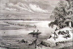 Átkelés a Colorado folyón az 1860-as években (metszet) alkotó: Adolphe Gusman