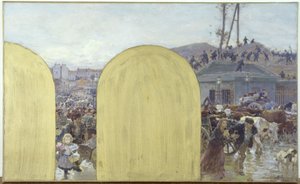Vázlat a Hôtel de Ville de Paris prefektusának kabinetjéhez: A külvárosok lakóinak visszatérése Párizsba: Párizs 1870-es ostroma, 1895 (olaj, vászon)