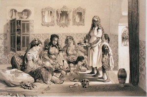 Algír nők egy kötetből, amely az Algírt 1830-ban elfoglaló francia expedíciós haderő emlékét állítja (litho)