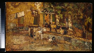 Farmyard szamárral és kakasokkal alkotó: Adolphe Joseph Thomas Monticelli