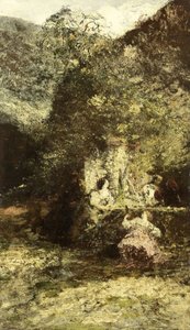 Alakzatok egy szökőkút közelében alkotó: Adolphe Joseph Thomas Monticelli