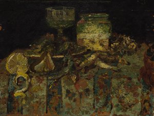 Csendélet: Osztriga, hal, c. 1880 alkotó: Adolphe Joseph Thomas Monticelli