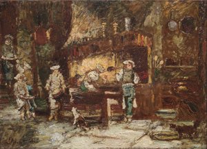 A Rôtisserie des Deux Paons konyhája, 1875-81 körül (olaj, fapanel) alkotó: Adolphe Joseph Thomas Monticelli