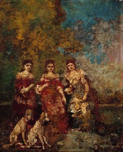 Három nő a parkban alkotó: Adolphe Joseph Thomas Monticelli