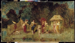 Young Women Reunited in a Park alkotó: Adolphe Joseph Thomas Monticelli
