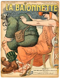 A „La Baionnette” címlapja, színekben szatirikus alkotó: Adolphe Leon Willette