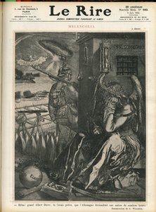 Illusztráció Adolphe dit Willette-ről (1857-1926) a Le Lire borítójára, 06/06/14 - "" Helas, nagy Albert Durer, azt jósoltad, hogy Németország a sötét vadállatok országa lesz! "" - Melankólia - Háború, Németország Poroszország - Durer alkotó: Adolphe Leon Willette