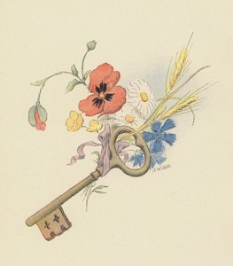 Kulcs és virágok (színes litó) alkotó: Adolphe Leon Willette
