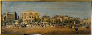 Párizs átalakulásai a Második Birodalom alatt, Haussmann Paris: „” A boulevard du Temple színházainak általános képe (Gaite, Imperial) a Boulevard Eugene herceg (jelenlegi Voltaire körút) átszúrása előtt”” Adolphe Potemont festménye (