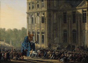IV. Henrik (1553-1610) szobrának szállítása a Louvre Flora pavilonja előtt, 1818