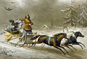 Szán a hóban, Oroszország (színes gravírozás) alkotó: Adolphe Rouargue