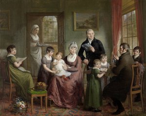 Adrianus Bonebakker családjának portréja Dirk L. Bennewitzzel Adrianus Bonebakker és élettársa, D.L. családjának portréja. Bennewitz alkotó: Adriaan de Lelie (signed by artist)