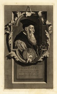 Stephen Gardiner, Winchester püspökének és politikusának portréja. Címerrel. Pieter Stevens van Gunst rézmetszete Adriaen van der Werff nyomán Isaac de Larrey Histoire d