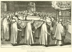 Szent Ignác temetése a Santa Maria Della Stradában (metszet) alkotó: Adriaen (after) Collaert