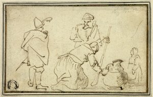 Két katona, nő kancsóval és gyermek alkotó: Adriaen Brouwer