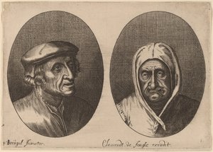 Parasztférfi és -nő fejei alkotó: Adriaen Brouwer after Pieter Bruegel the Elder