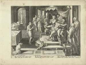 Dávid hárfán játszik Saul királynak Dicséret a zenének (sorozat címe) Endomium Musices (sorozat címe az objektumon) alkotó: Adriaen Collaert