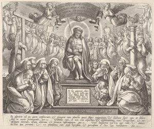 Fájdalmas ember a Három Máriával és az evangélistákkal,.n.d. alkotó: Adriaen Collaert