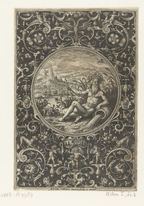 Medál, amelyben egy folyóisten Medálok a párizsi ítélet figuráival (sorozat címe) alkotó: Adriaen Collaert