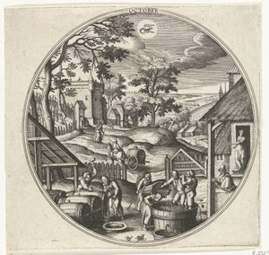 október A tizenkét hónap (sorozat címe) alkotó: Adriaen Collaert