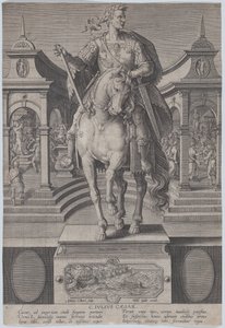 1. tábla: Julius Caesar lovas szobra, szemből nézve, egy..., kb. 1587-89.