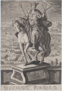 4. tábla: Caligula lovas szobra, háromnegyed balra látható, ..., kb. 1587-89. alkotó: Adriaen Collaert
