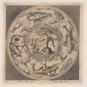 Poszeidón, egy tányérterv-készletből (Fonds de Coupe) alkotó: Adriaen Collaert