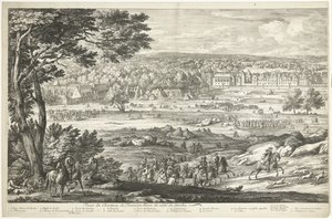 Kilátás Fontainebleau kastélyára (bal oldal) Veuë du Chasteau de Fontainebleau du costé du Jardin (cím a tárgyon)