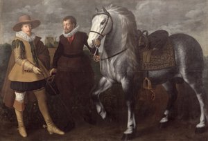 Egy úriember portréja lovával és lovászával, 1624