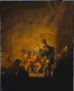 Egy pajta belseje egy bolonddal, aki társaival kedveskedik, 1632 körül alkotó: Adriaen Jansz. van Ostade