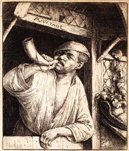 Baker megszólaltatja a kürtjét, 1670 körül alkotó: Adriaen Jansz. van Ostade
