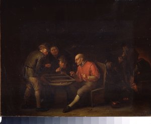 Flemingek kockajátékkal. (Flemingek kockával játszanak). Adriaen Jansz van Ostade (1610-1685) festménye. holland iskola. Olajfestmény. Gatchina Palota Múzeum, Szentpétervár. alkotó: Adriaen Jansz. van Ostade